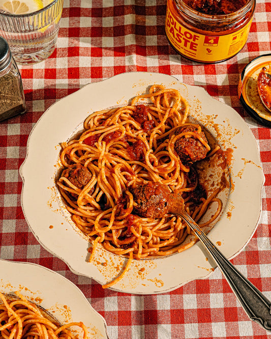 Jollof Spaghetti & Meatballs